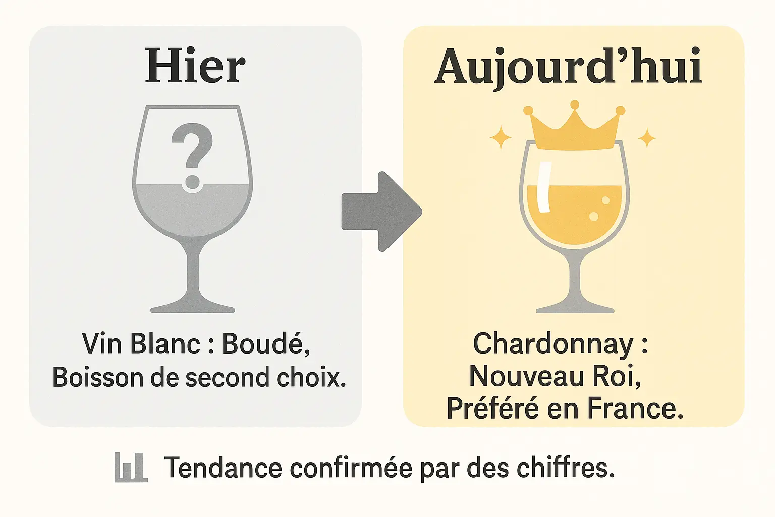 Verre de vin blanc Chardonnay posé sur une table en bois avec des raisins en arrière-plan