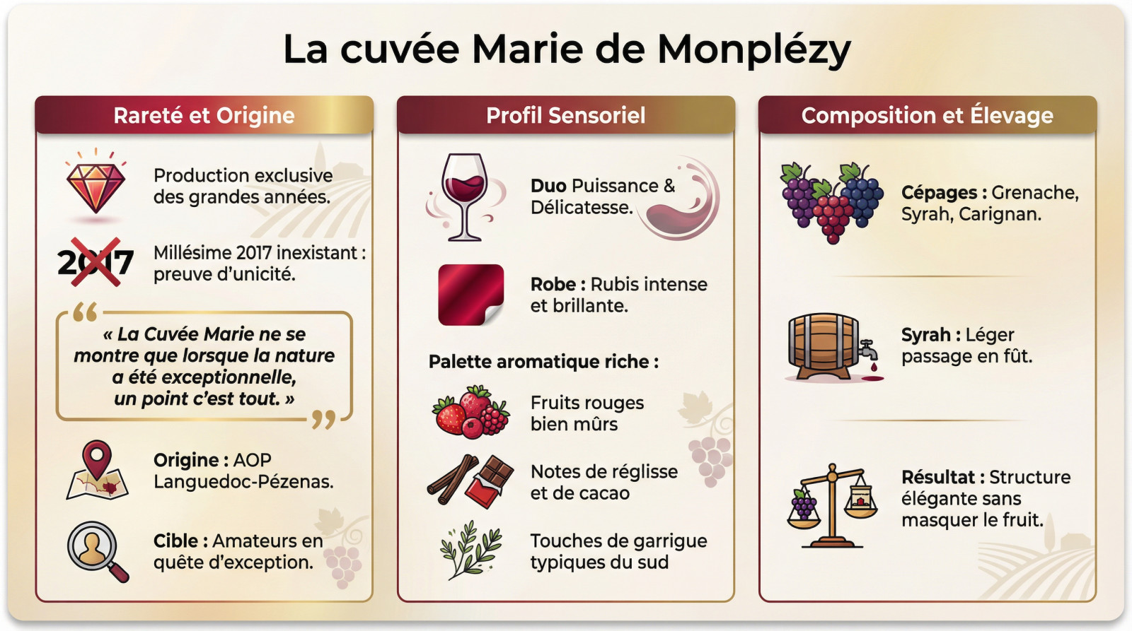 Bouteille de Cuvée Marie Domaine Monplézy, vin rare AOP Languedoc-Pézenas