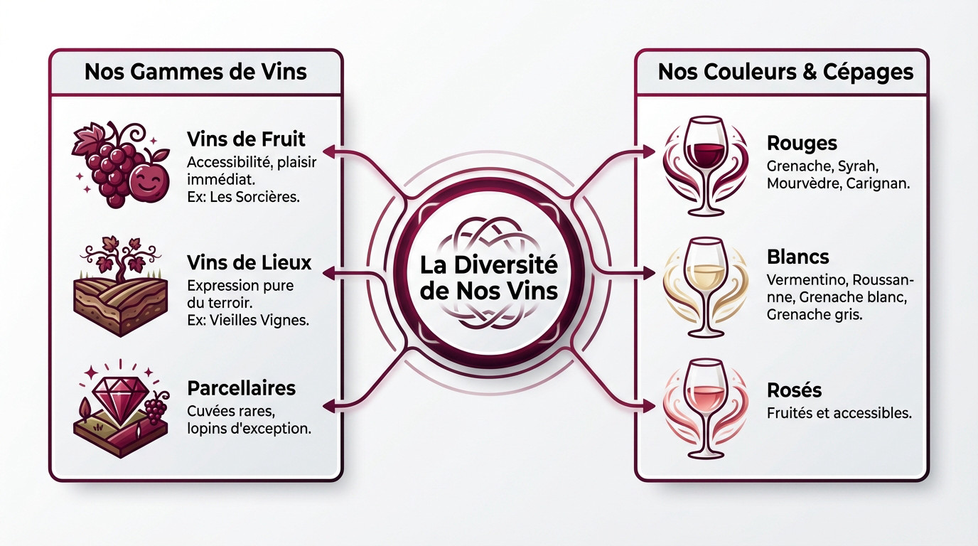 Vignes du domaine Le Clos des Fées illustrant la diversité des cépages et des terroirs